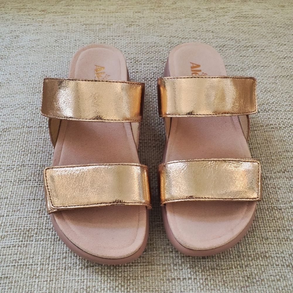 Alegria Bryce Sz 36 US 6 Women's Double Strap Rose Gold Metallic Sandals Slides - Picture 6 of 14
